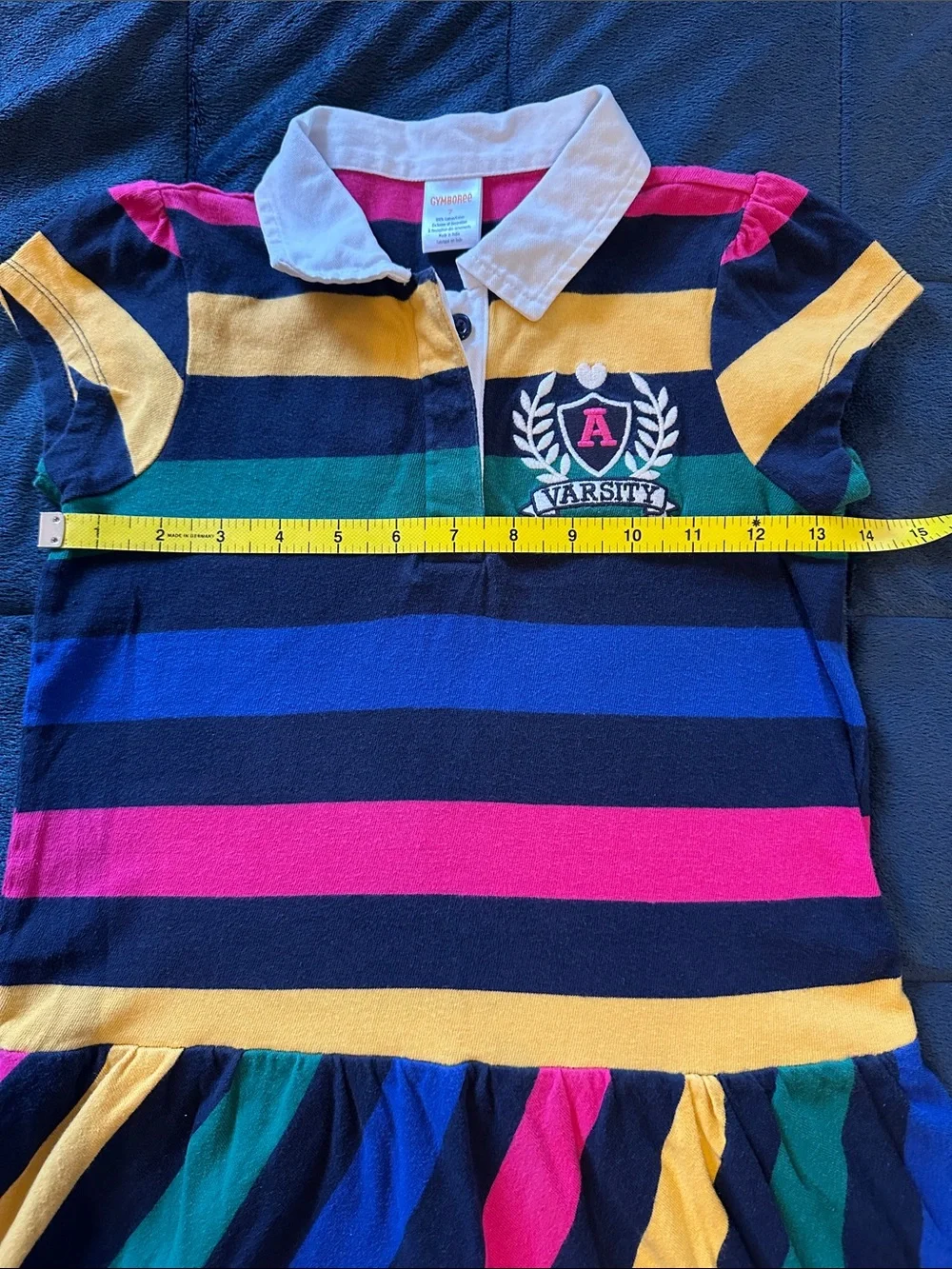 Gymboree Girls size 7 Preppy Navy Dress with Pink, Yellow, Green & Blue Stripes